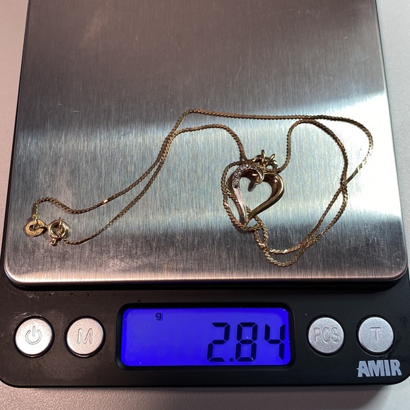 Solid 14k gold 2-tone open heart necklace with genuine Diamond accents - Picture 6 of 7